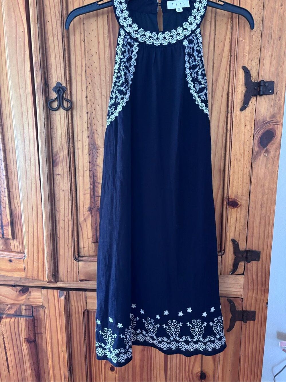 THML Gauzy Black Dress with Cream Embroidery